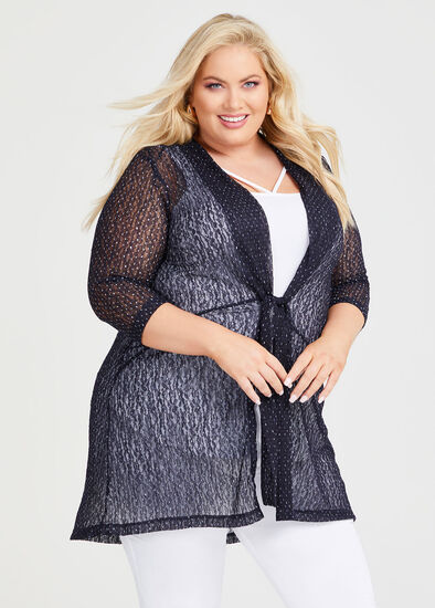Plus Size Tie Front Long Cardigan