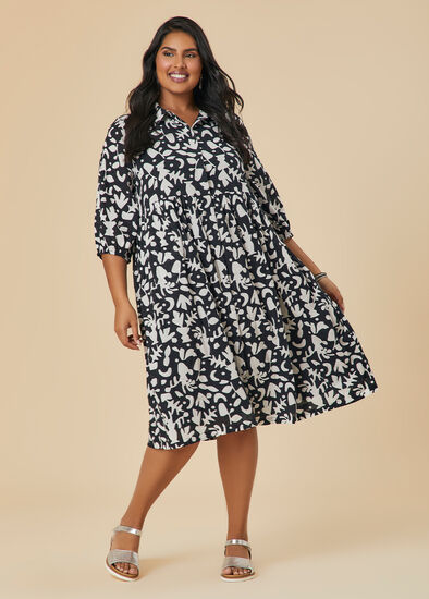 Cotton Collared Printed Dress,  Plus Size Cotton Collared Printed Dress