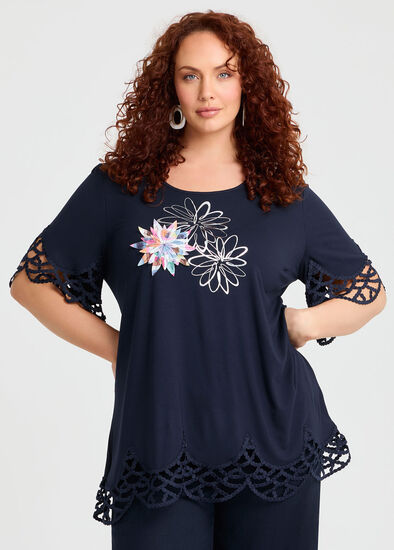 Plus Size Lace Trim Applique & Foil Top
