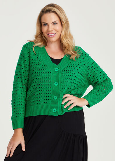 Plus Size Pointelle Crop Knit Cardigan