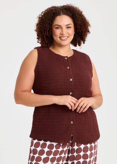 Plus Size Textured Button Through Top