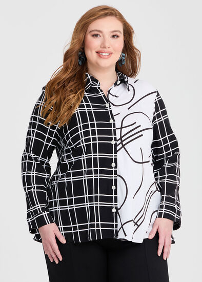Plus Size Natural Abstract Check Shirt