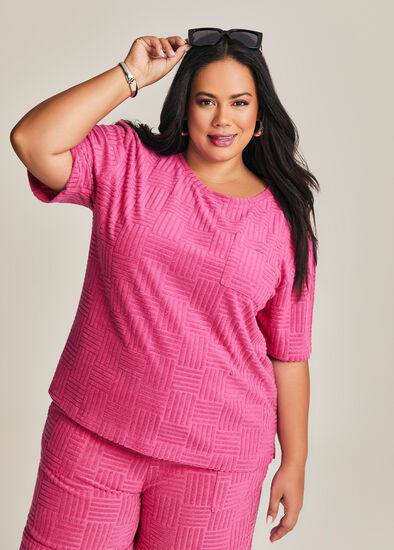 Plus Size Casual Terry Patch Pocket Top