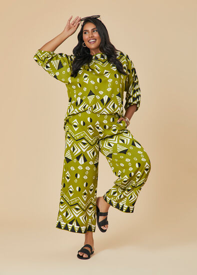 Natural Aztec Print Pant,  Plus Size Natural Aztec Print Pant