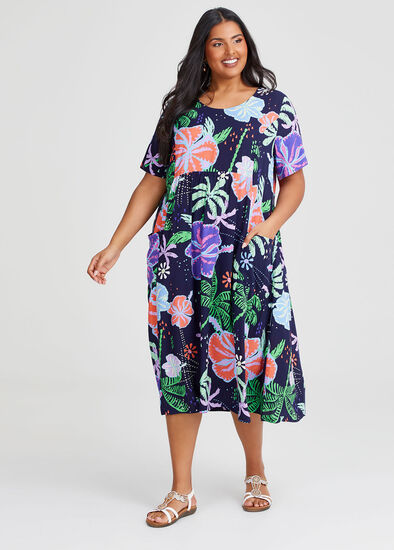 Natural Pocket Midi Dress,  Plus Size Natural Pocket Midi Dress