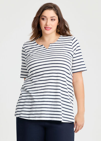 Plus Size Cotton Notch Neck Top