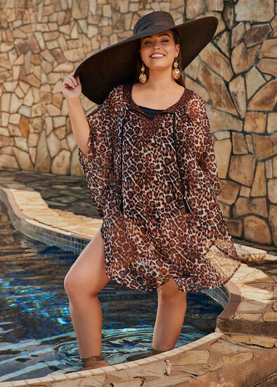 Plus Size Animal Print Swim Poncho