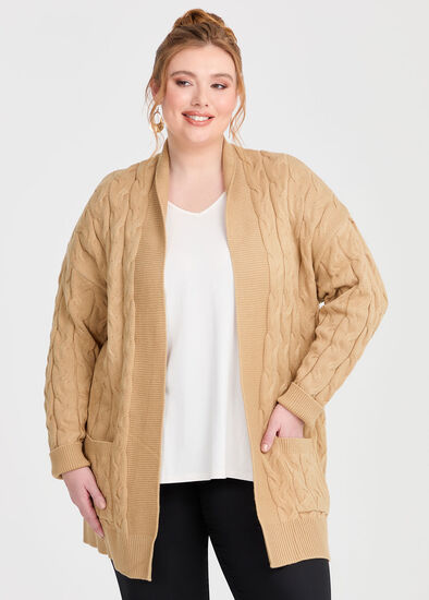 Plus Size Cable Natural Cardigan