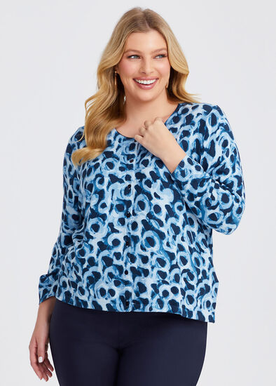 Plus Size Spot Print Natural Knit Cardigan