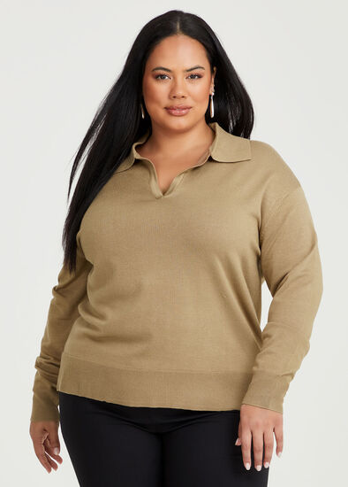 Plus Size Polo Collar Natural Jumper