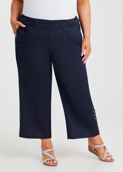 Button Hem Linen Bamboo Pant,  Plus Size Button Hem Linen Bamboo Pant